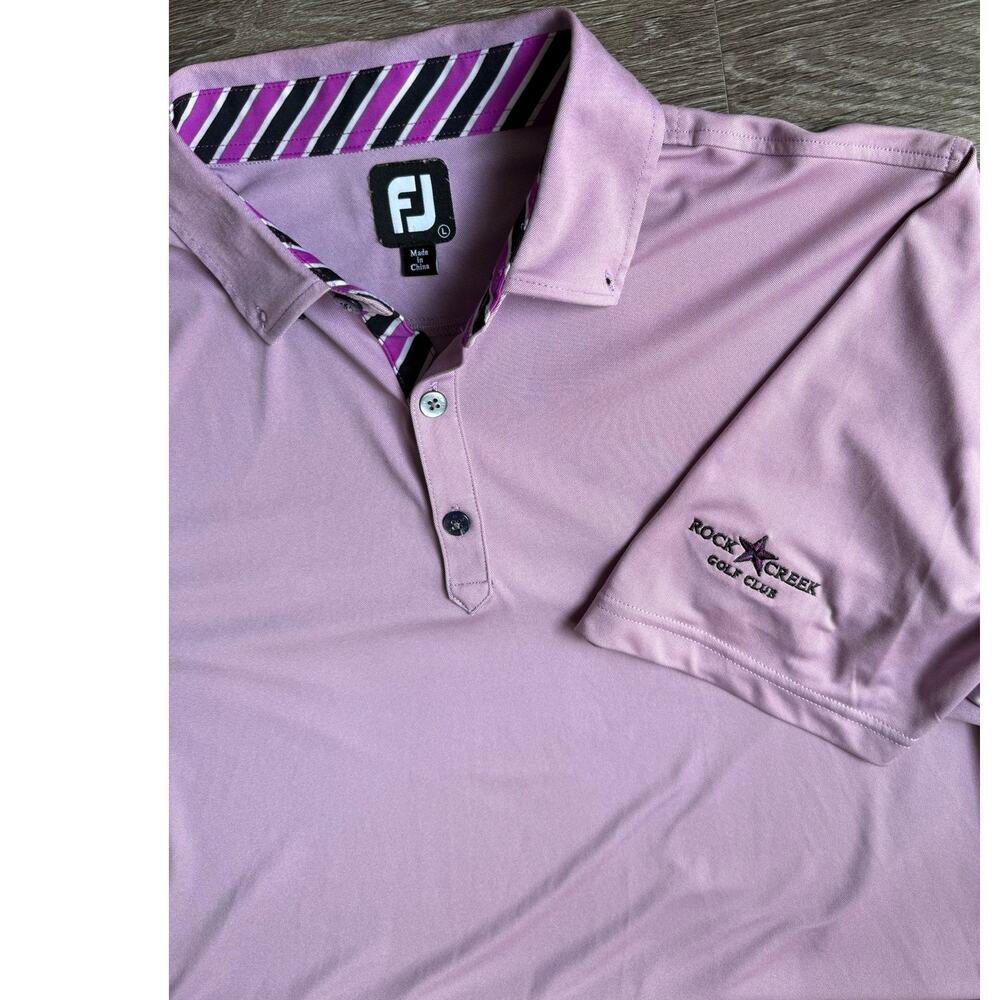 Foot Joy FJ Mens Performance Golf Polo Lavender Stripe Trim Rock Creek Golf Club